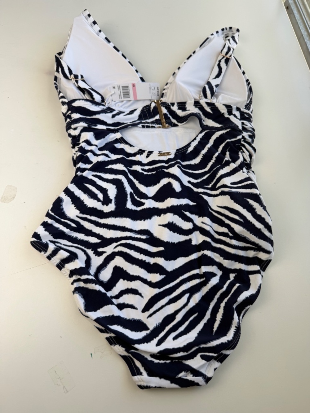 Anne Cole Women's Zebra Print Shirred V Neck Cutout Back One Piece Swimsuit - Picture 4 of 14